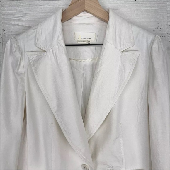 Anthropologie White Collared Linen Elvire Blazer Jacket - Picture 3 of 12